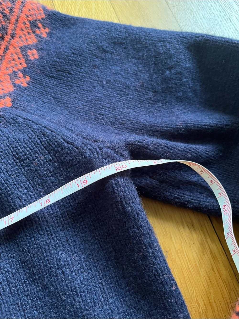 J. Crew Navy Crewneck Sweater with Red Fair Isle Yoke